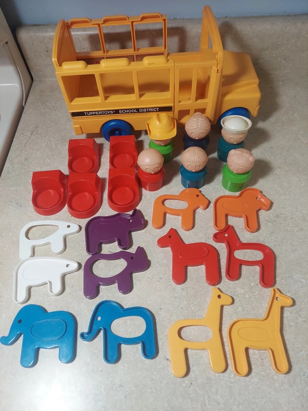 Vintage Tupperware Tuppertoys school bus animals people